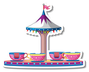 Sticker template with Carousel rides at fun fair isolated