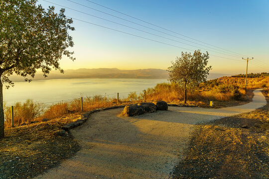 Sea of Galilee and the On cliffs promenade, Golan Heights