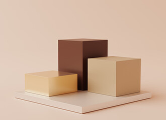 Beautiful, elegant showcase pedestal. Gold abstract 3D render podium background.