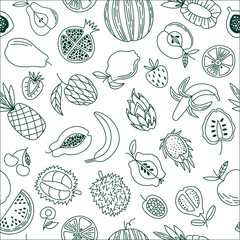 Silhouettes of fruits and berries. Seamless pattern for wallpaper, fabric, surface design. Line art illustration