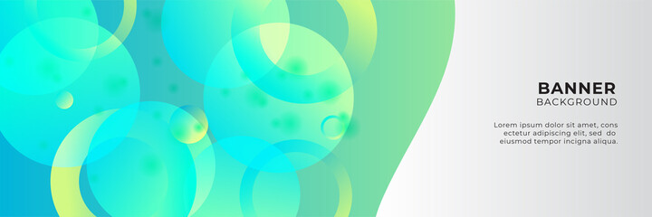 Abstract wide banner background with geometric shapes, stripes, waves, and technology digital elements