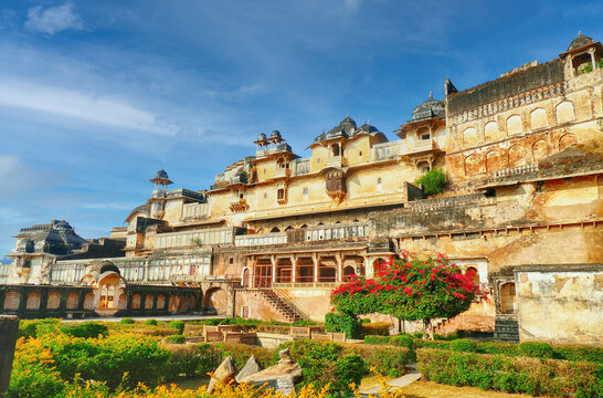Bundi palace view with nearby greenery against a blue sky in India