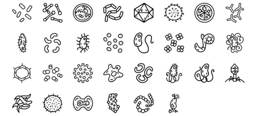 Bacteria and viruses line vector doodle simple icon set