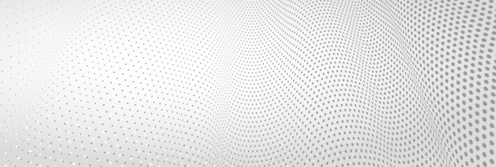 Naklejka na ściany i meble Vector abstract monochrome dotted background with dimensional perspective, technology and science theme, big data flow, geometric 3D design.