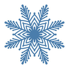 Hand drawn blue snowflake icon isolated on white background. Winter design element snow flake frost crystal vector illustration