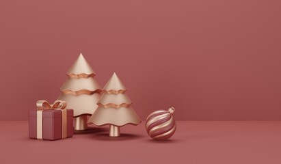 Christmas and New Year Decoration on color background with space.Banner Design 3D illustration