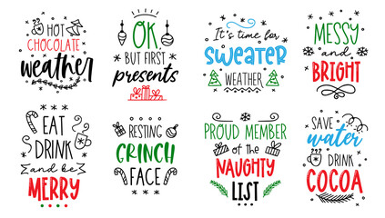 Christmas funny quotes Vector card text santa