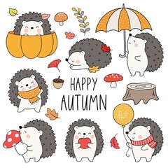Draw hedgehog for autumn Isolated on white © anchalee