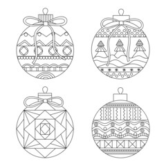 vector set of Christmas balls, black outline. christmas and new year coloring book. Hand draw. new year, Christmas toys