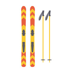 Ski and ski sticks. Winter sport equipment.  - obrazy, fototapety, plakaty