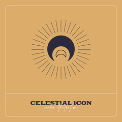 Fototapeta premium Alchemy esoteric mystical magic celestial talisman line icon. Spiritual occultism object. Liine geometric badge.