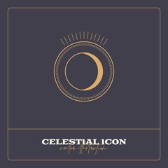 Alchemy esoteric mystical magic celestial talisman line icon. Spiritual occultism object. Liine geometric badge.