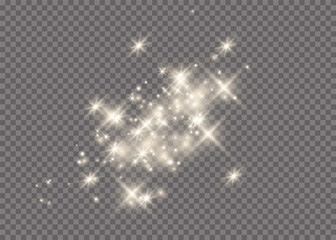 The dust is yellow. yellow sparks and golden stars shine with special light. Vector sparkles on a transparent background. Christmas light effect. Sparkling magical dust particles.