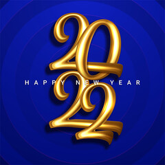 Happy New 2022 Year. Holiday vector illustration of golden metallic numbers 2022