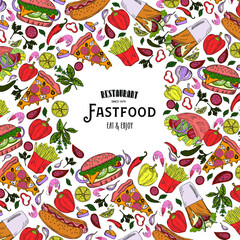 Templates for label design with hand drawn fastfood