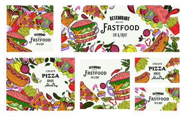 Templates for label design with hand drawn fastfood