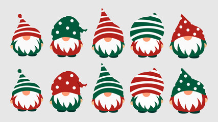 Little garden cute gnomes and elves in cartoon style. Characteristic fairies for children and kids. Kawaii gnome and magic elf design. Vector illustration.