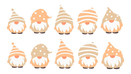 Little garden cute gnomes and elves in cartoon style. Characteristic fairies for children and kids. Kawaii gnome and magic elf design. Vector illustration.