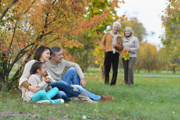 Portrait of cute happy smiling family relaxing