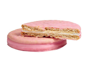 Pink cookies strawberry flavor isolated on the white background
