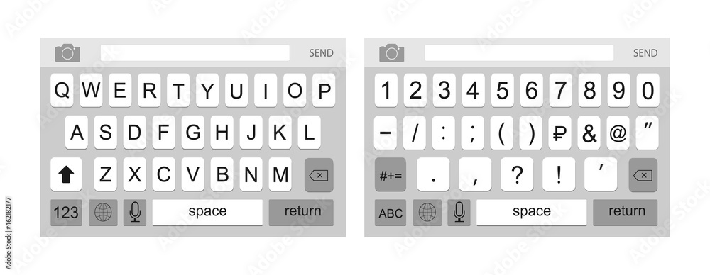 Poster smartphone keyboard. keypad alphabet and numbers. virtual key board for mobile phone. mockup keypad 