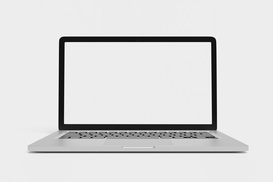Laptop blank screen mockup isolated on white background for user experience and app design presentation. Front view. Design template for app, UI, websites, or landing pages. 3D render