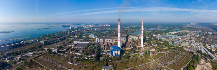 Aerial panoramic view of the fossil fuel thermal power station