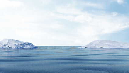 Arctic Landscape with Icebergs in the Ocean or Sea