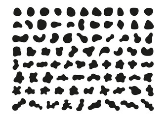Organic abstract random blob black shapes minimal design. Fluid irregular forms elements. Liquid blotch silhouettes, amorphous frame water, creative bubble. Vector illustration