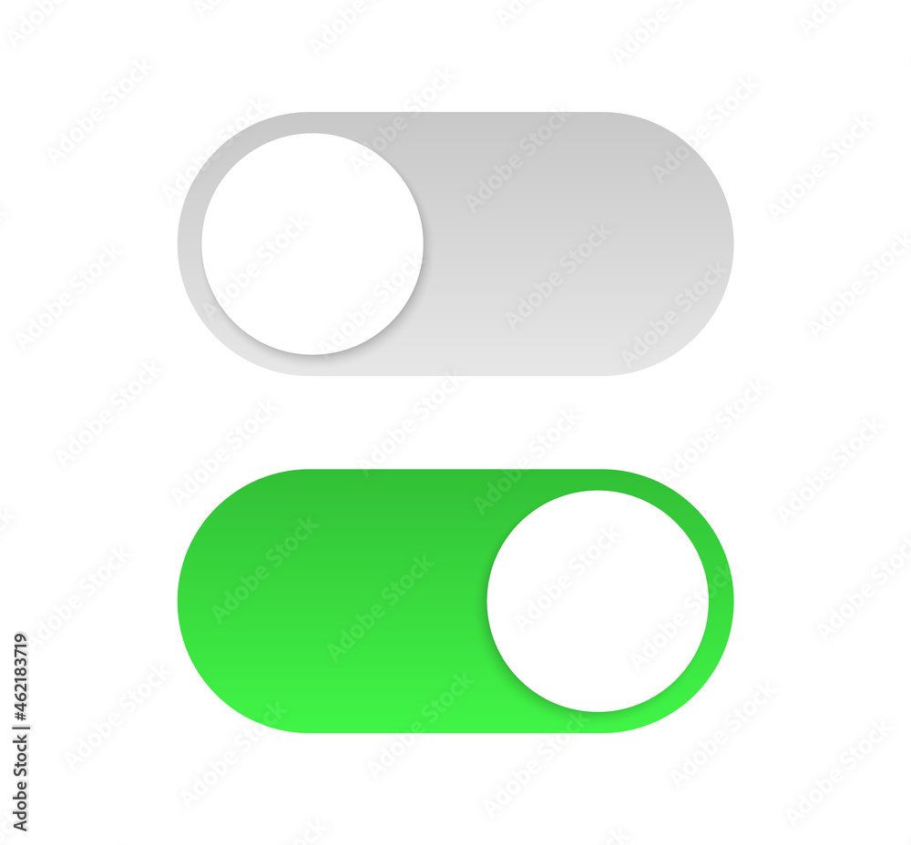 Poster On and Off toggle switch. Slider buttons. Buttons Toggle for user interface. Button mockup for modern devices. Vector illustration.