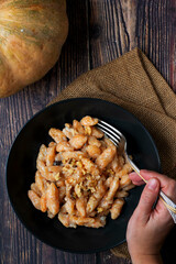 Pumpkin gnocchi with gorgonzola cheese and nuts