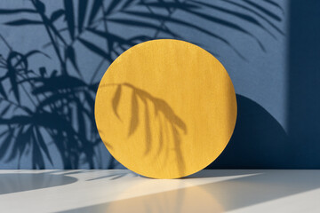 Minimal abstract blue and white background for eco cosmetic product presentation. Cylindrical...