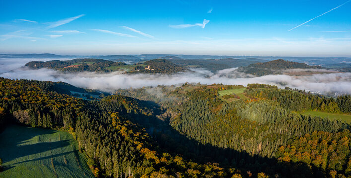 Panorama Luftaufnahmen Drohnenaufnahmen Kasselburg Gerolstein Berlingen Pelm Eifel
