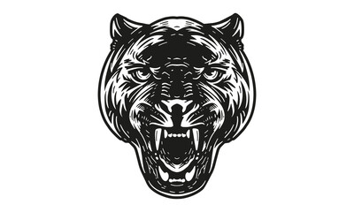 Black panter head illustration, vector, hand drawn, isolated on light background.