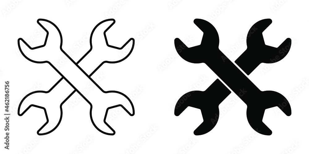 Wall mural repair icon. two crossed wrenches. black service icon. vector illustration.