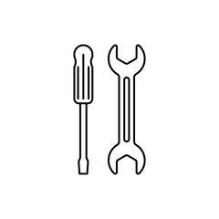 Repair tools icon. Linear tool icon. Wrench and screwdriver. Vector illustration.