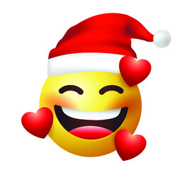 High quality emoticon on white background. Santa Claus emoji blushing in love with red hearts.
Yellow face emoji in love with closed eyes. Trending emoticon. Xmas emoticon.