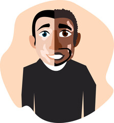 The face of a multinational character with vitiligo skin disease.