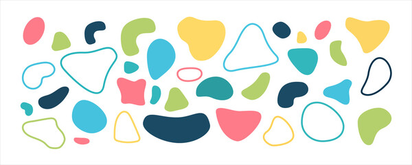 Abstract blobs background. Blobs pattern. Liquid shape. Background of stones. Drops or stone silhouettes. Vector set of colorful blobs and rock.