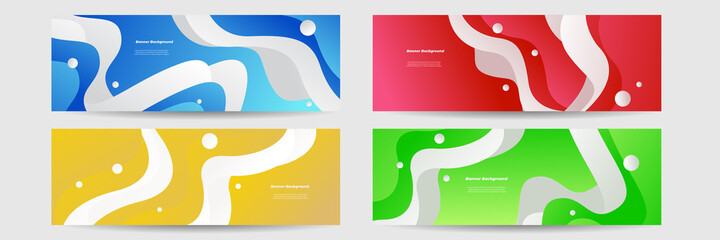 Set of modern colorful banner template. Blue red green and orange banner design.