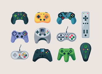 Gamepad. Computer gadgets for video games console controllers garish vector flat pictures collection © ONYXprj