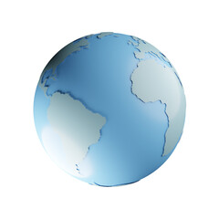 Fototapeta premium Globe icon with smooth shadows and blue map of the continents of the world isolated.