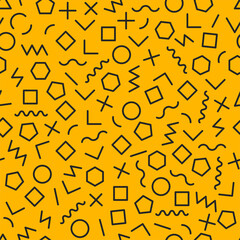 Geometric abstract background in style of memphis. Seamless creative retro pattern with geometric shapes