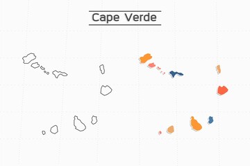 Cape Verde map city vector divided by colorful outline simplicity style. Have 2 versions, black thin line version and colorful version. Both map were on the white background.