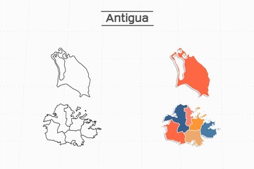 antigua and barbuda map city vector divided by colorful outline simplicity style. Have 2 versions, black thin line version and colorful version. Both map were on the white background.