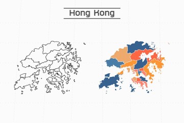 Hong Kong map city vector divided by colorful outline simplicity style. Have 2 versions, black thin line version and colorful version. Both map were on the white background.