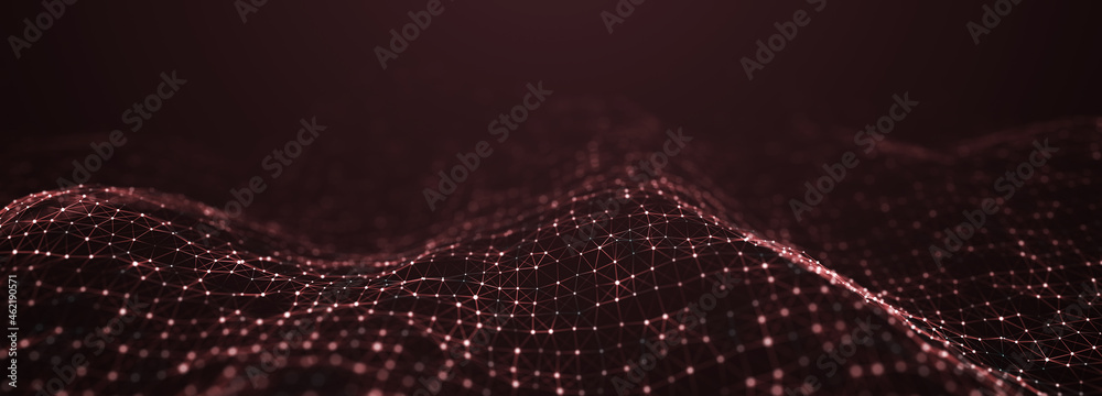 Fototapete Abstract background of points and lines. Cyber wave. Big data stream. 3d rendering