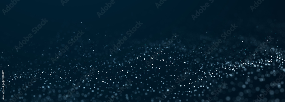 Aufkleber Abstract blue background of points. Falling cyber particles. Big data stream. 3d rendering