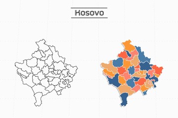 Kosovo map city vector divided by colorful outline simplicity style. Have 2 versions, black thin line version and colorful version. Both map were on the white background.