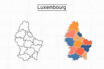 Luxembourg map city vector divided by colorful outline simplicity style. Have 2 versions, black thin line version and colorful version. Both map were on the white background.